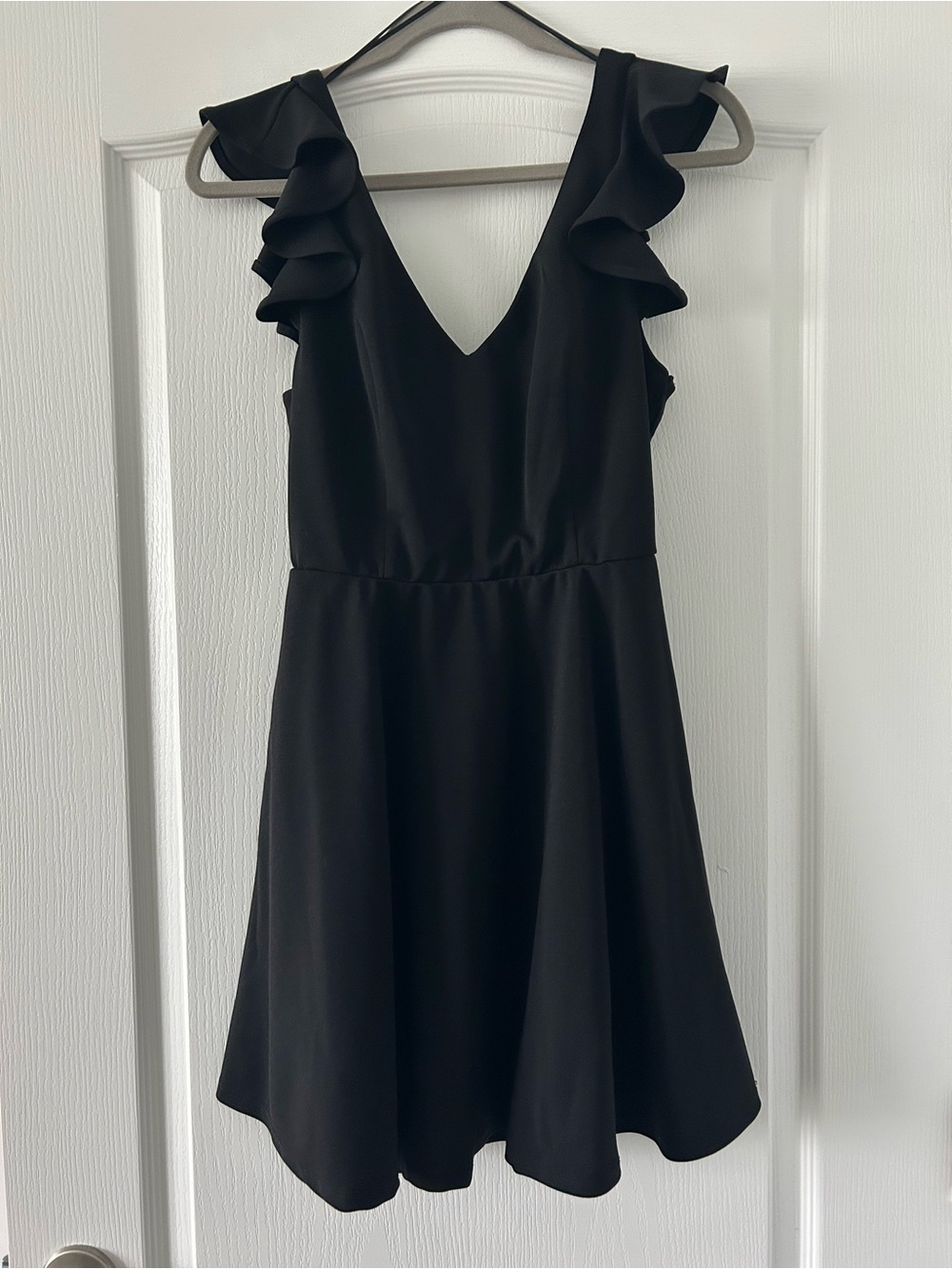 Altar'd State Black V-Neck Ruffle Sleeve Mini Dress